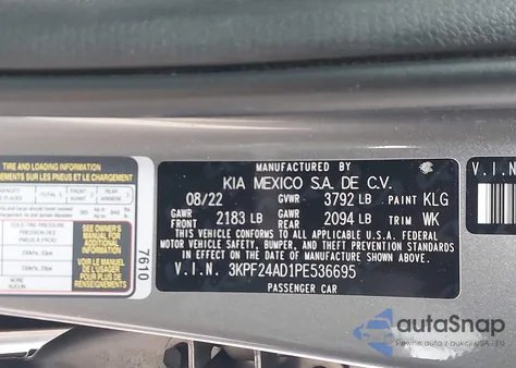 2023 Kia Forte Lxs z USA, uszkodzony, nr VIN 3KPF24AD1PE536695